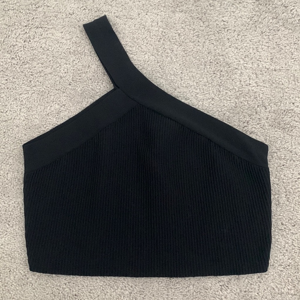 Glassons Ribbed Black One Shoulder Crop Size M